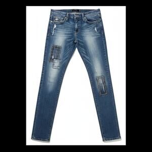 Flying Monkey Platinum Distressed Sashiko Boro Patched Womens Skinny Jeans Sz 28